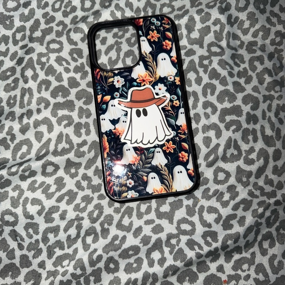 Cute Ghost Floral Phone Case - Black & Orange